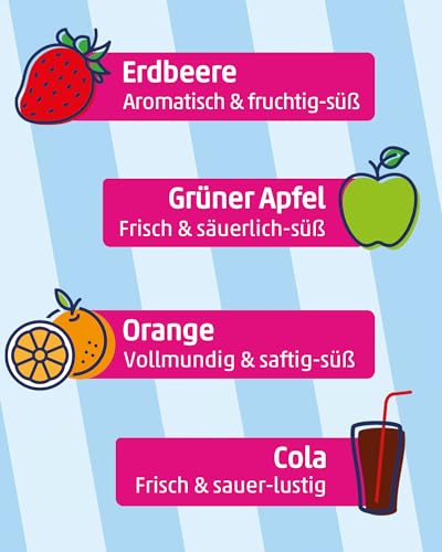 hitschies Softi Sour brizzl Mix - Fruchtig-saure Kaubonbons mit Brausepulver-Kern - Erdbeere, Apfel, Orange & Cola - Glutenfrei & Halal - 16 x 90g