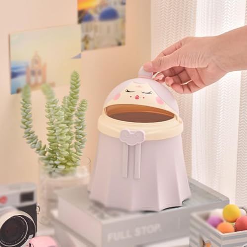 Image of Mini Desktop Trash Bin Small Trash Can with Lid, Countertop Wastebasket, Pink Chaise Desktop Trash Can Cute and Elegant Plastic Storage Bucket