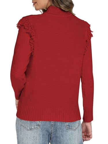 Women's Sweaters Fall Winter 2025 Trendy Mock Neck Fringe Tops Cable Knit Pullover Western Outfit4