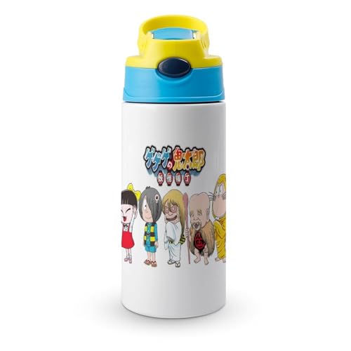 ゲゲゲの鬼太郎 水筒 子供用 ステンレス製 魔法瓶 保温ボトル 直飲み 真空断熱 ストロー付き 大人兼用 保温カップ 350ml 軽量 漏れ防止