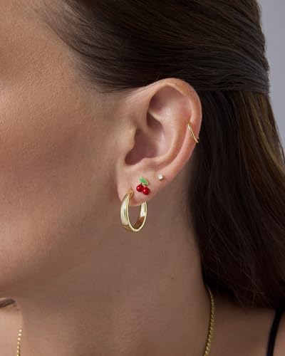 PAVOI 14K Gold Plated Sterling Silver Posts Enamel Flatback Stud Earrings for Women - Colored Chili Pepper Strawberry Peach Cherry Emoji Screwback Earrings - Dainty Helix Cartilage Piercing Jewelry2