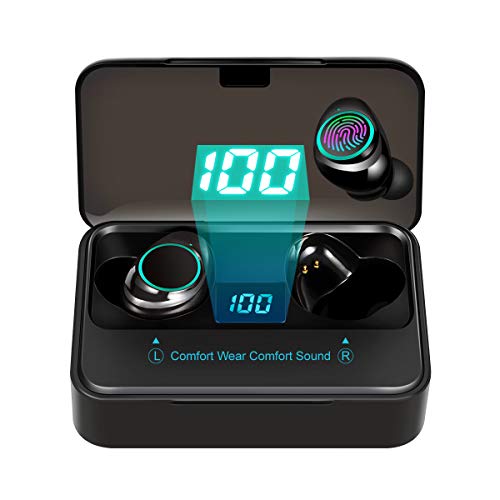 Wireless Earbuds,Newmsnr TWS Bluetooth 5.0 Headphones with 3500mAh Charging Case LED Battery Display 140H Playtime 3D Stereo Sound Noise Canceling IPX7 Waterproof Sport Headset Earphones (Black)