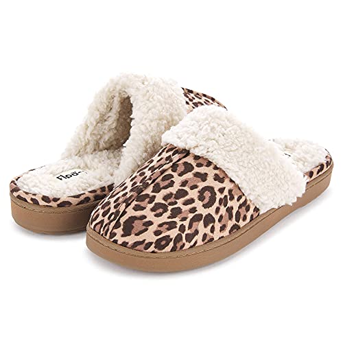 Floopi Womens Indoor Outdoor Soft Felt Fuax Fur Lined Open Back Slipper W/Memory Foam