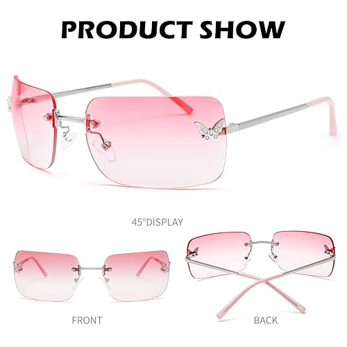 Rectangle Rimless Sunglasses for Women Retro Trendy Square Sun Glasses Vintage Shades4