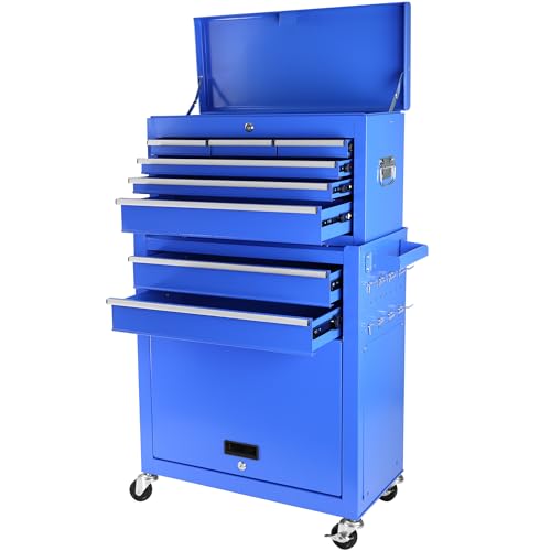 Image of BouPower Tool Chest with 8 Drawers, Rolling Tool Cabinet with Wheels, Mobile Steel Tool Storage Organizer with Detachable Top Tool Box, for Warehouse&Workshop