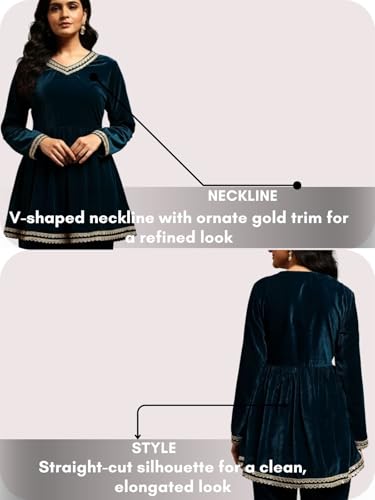 Image of Leriya Fashion Velvet Kurti Set for Woman | Short Kurti for Women | Co ord Set for Women Stylish Party Suit | Ethnic Office Everyday Wear & Casual Look | A Line Kurta Set for Woman