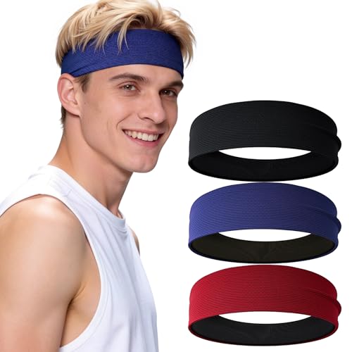 Image of Braylin Men's Headband, 3-Pack Men's Sweatband, Sports Headband for Running, Cycling, Basketball, Fitness Workout, Unisex Headbands