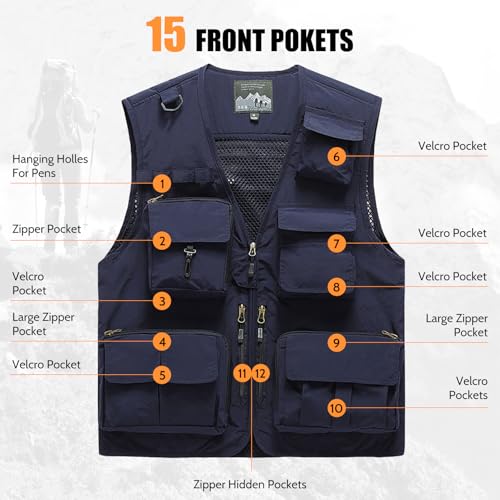 Image of AOTORR Mens Outdoor Work Safari Cargo Photo Travel Fishing Vests for Men with Multi-pockets
