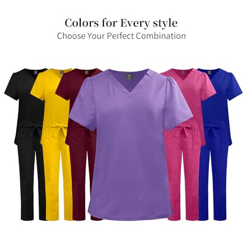 VIAOLI Fashion Scrubs for Women Set - Women Scrub Top and Belted Straight Leg Pants for Nurse Uniform Scrubs Set - image 5
