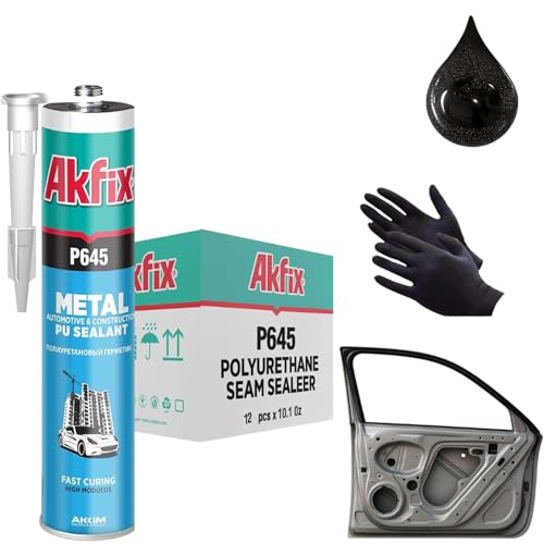 Akfix P645 Seam Sealer Automotive Black (12x10.1 Oz.) - Urethane Autobody Seam Sealer Adhesive for Metal Joints, RV Roof Sealant, Sandable, Paintable, Fast Curing and Durable Bonding | Black, 12 Pack