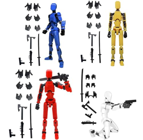 Robot De Actividad De Cuerpo Completo,Figura de Acción Robot,con 4 Waffen y 3 Handtypen, Adornos De Escritorio,Gifts for Game Lovers,Juguete para Niños (4pc)