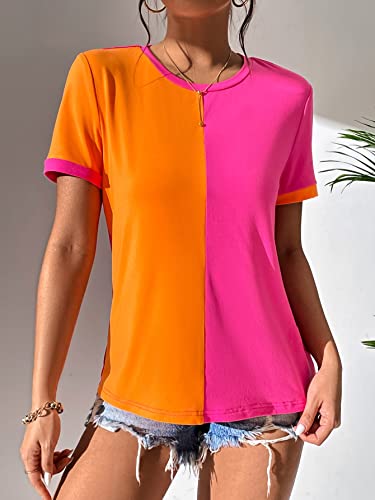 Milumia Women's Casual Color Block Short Sleeve T Shirt Crew Neck Tee T Shirt Tops3