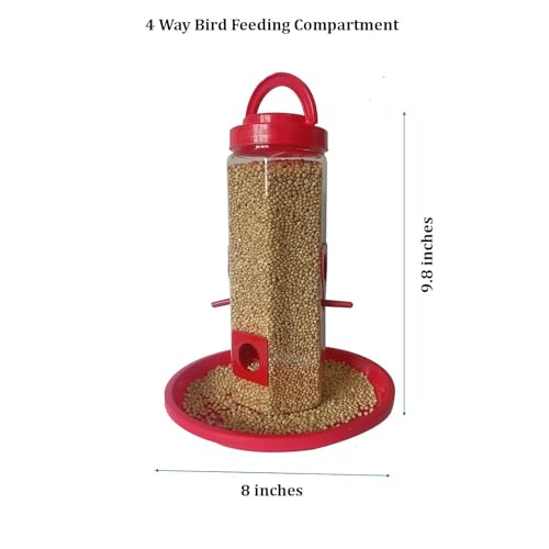 Image of Boltz Hanging Bird Feeder, 4 Feed Nozzle, Outdoor Hanging Bird Food Feeder, Bird Food Capacity Upto 1 Kg, Bird Feeder for Balcony, Ideal for All Kind and Stages Birds-(Orange)