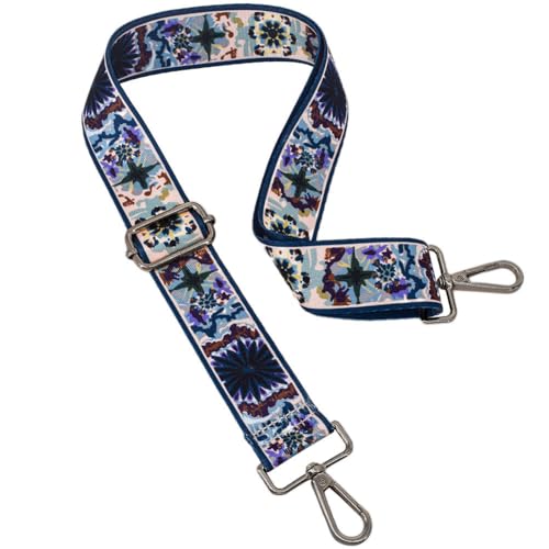 Image of Replacement Purse Strap Shoulder Strap Adjustable Crossbody Strap for Women Crossbody Wide Shoulder Bag, Blue Flowers-black Hardware, 26 inch~51 inch