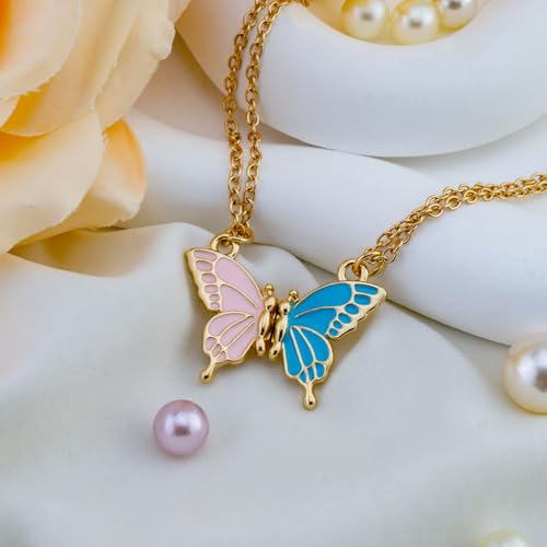 Bff Necklace for 2 Best Friend Necklace Butterfly Matching Necklaces for Best Friends Birthday Mothers Day Gifts for Friends Bestie 2Pcs Blue and Pink Key Chain3
