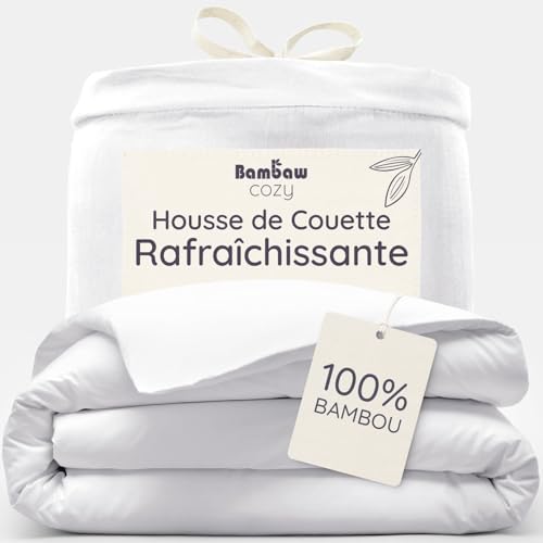 Bambaw Housse de Couette Bambou 220x240 cm, Draps Rafraichissant, Anti Acarien et Anti Allergie, Drap en Bambou Respirant, Housse de Couette Douce, pour Été et Hiver,...