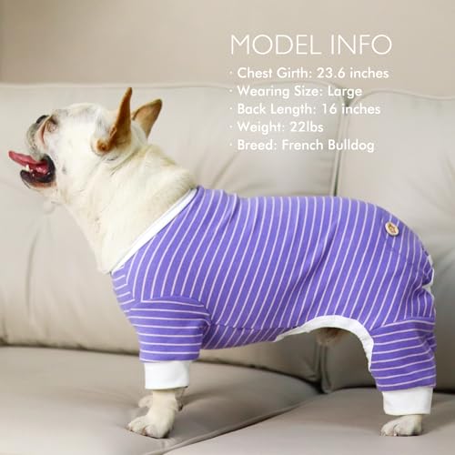 image for KYEESE Dog Pajamas Striped Pet Jumpsuit Soft Doggie Jammies Lightweigh