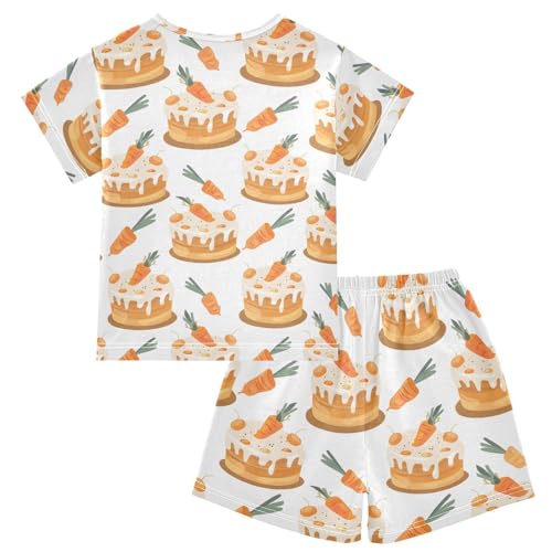 ALAZA Cake Carrot Cartoon Pajamas Short Sleeve 2 Piece Sleepwear Top and Bottom Pajama Set Unisex2