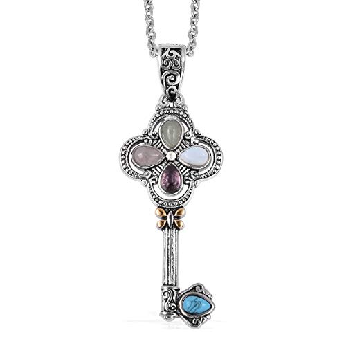 Shop LC Good Lucky Key Chain Pendant Necklace Delicate Gifts Jewelry for Women Amethyst Rose Quartz Aventurine ION Plated Yellow Gold Stainless Steel Unique Birthday Gifts for Women Jewelry Size 20