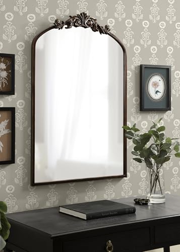 Image of Kate and Laurel Arendahl Ornate Traditional Arched Mirror; 24 x 36; Bronze; Decorative Baroque Style Arched Wall Mirror with Ornamental Crown