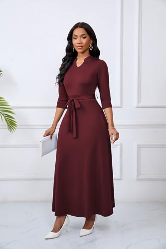 Image of BubFee Maxi Dresses for Women Semi Formal Long Dress 3 /4 Sleeve Casual A-line Church Dresses with Pockets
