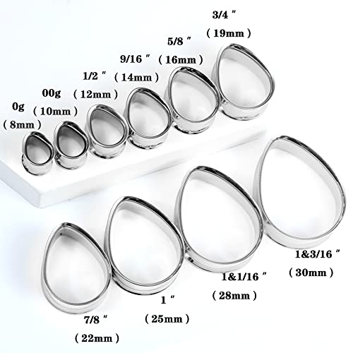 Casvort 4 Pcs 16Mm (5/8'') Hypoallergenic 316 Stainless Steel Silver Round Teardrop Double Flared Ear Gauges Plugs Ear Tunnels Saddle Plugs Body Piercing Jewelry thumb #6