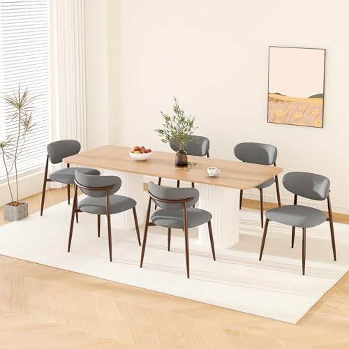 Image of MALOL Upholstered Dining Room Chairs Set of 6, Kitchen Chairs with Metal Legs and Anti Slip Pads, Curved Back Dining Chair for Home and Restaurant Use, Light Grey