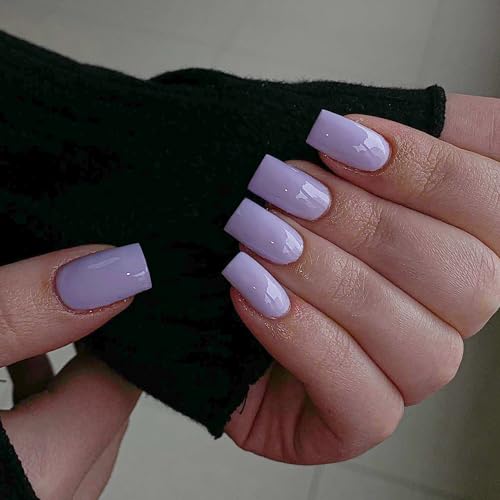 XCREANDO Glitter Ombre Pink Short Coffin Short Coffin Press on Nails Medium Press ons, Medium Square Glue on Nails Fake Nails for Women, Ballerina T Shape Acrylic False Nail Natural Handmade