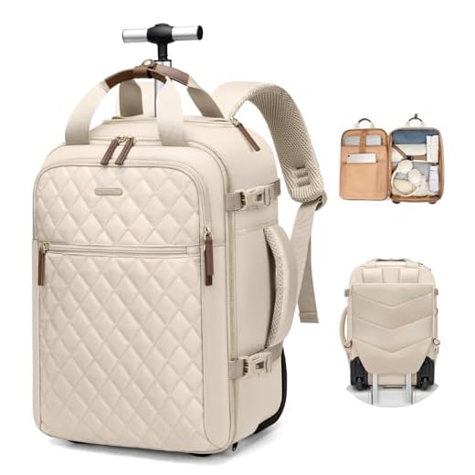 GOLF QUALITY Mochila con Rueda Adulto, Mochila Grande Hombre con Ruedas Compartimento Portatil 17 Pulgadas para Viaje, Trabajo, Universidad, Albaricoque