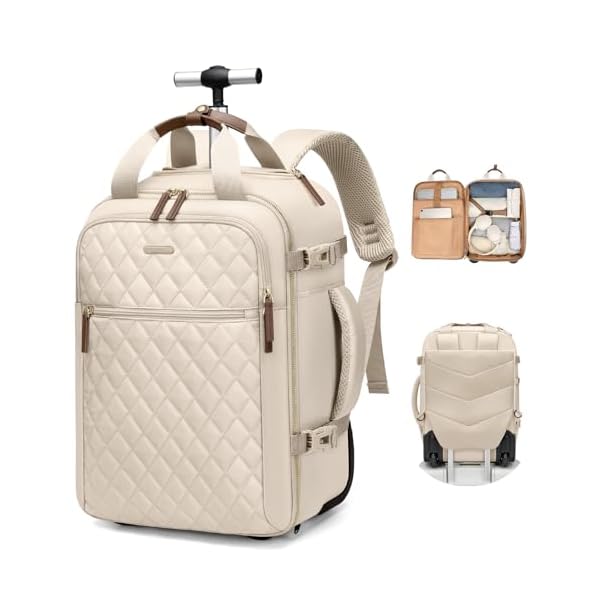 Rolling Backpack for Women,Travel Laptop Backpack with Wheels Roller Personal Item Backpack Wheeled Underseat Carry On Luggage for Travel Business Trip,Fit 17Inch,Apricot