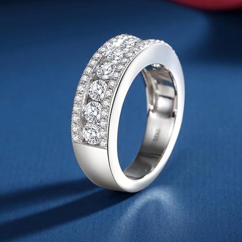 Moissanite Womens Wedding Band D Color VVS1 925 Sterling Silver Engagement Rings Pave Round Cut Promise Ring For Her Size 4-123