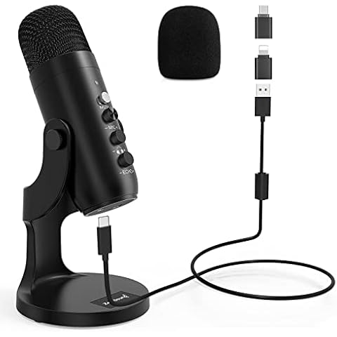 zealsound USB Microphone, Condenser PC Mic, W/Lightning adapter for iPhone, Gaming Microphone with Mute, Gain Knob, for PS 4&5, ASMR, Recording, Podcasting, Streaming,YouTube on Phone Mac Windows Cover