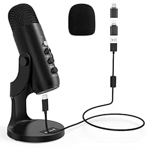 zealsound USB Microphone, Condenser PC Mic, W/Lightning adapter for iPhone, Gaming Microphone with Mute, Gain Knob, for…