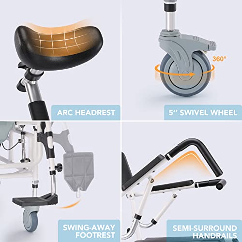 Oasisspace Personal Mobility Assist Bedside Commode Toilet Chair - Tilt Shower Commode Wheelchair, 4-In-1 Shampoo Chair With 30° Reclining And Headrest, Adjustable Transport Rolling Chair #TOP3