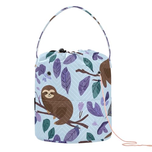 Image of Tatenale Crochet Bag Yarn Bag Knitting Project Bag with Pockets and Handle Portable Yarn Storage Organizer Tangle Free 8.3x11 InchCartoon Sloths Branch Purple35
