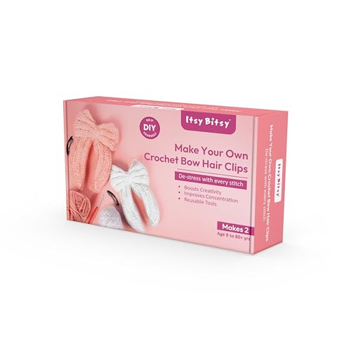 Image of Itsy Bitsy DIY Make Your Own Crochet Bow Hair Clips Kit | Beginner Friendly Crochet Craft Set | Create Handmade Hair Bow Accessories | Complete DIY Hobby Gift Box