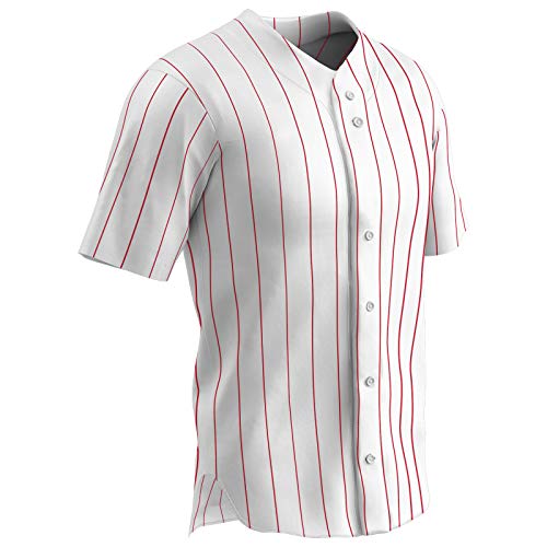 CHAMPRO Ace Polyester Button Front Baseball Jersey, Adult Medium, White, Scarlet Pin