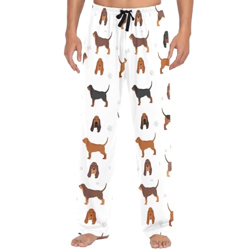 Pigsaly Men's Pajama Bottoms Funny Bloodhound Dog Mens Pajama Pants Black Footprint Cotton Pj Bottoms Lounge Pants XL2