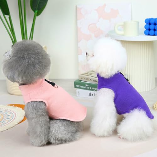 2 Stück Fleece Hundepullover Hundemantel Warm Winter Weste Pullover mit D-Ring, Haustierbekleidung Fleecejacke für Welpen/kleine Hunde/mittlere Hunde (Rosa-Violett, L)