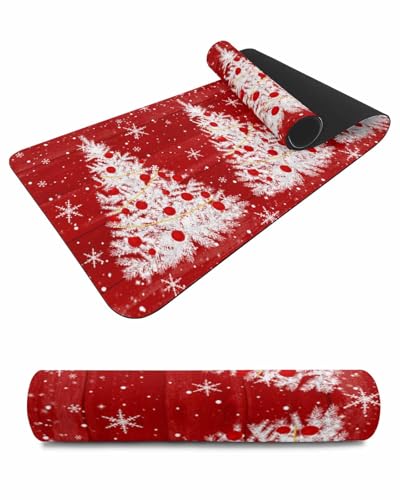 Debedcor Heat Proof Table Pads Waterproof Decorative, Red Wooden Christmas Tree Non-Slip Table Countertop Protector, Farmhouse Xmas Snowflake Insulation Mat for Dining Room, 48 x 12 Inches