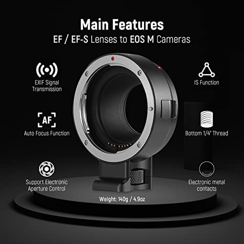 NEEWER EF to EOS M Mount Adapter, EF/EF-S Lens to EOS M Camera Autofocus Converter Ring with Removable Tripod Mount, Compatible with Canon EOS M M2 M3 M5 M6 M6 Mark II M10 M50 M50 Mark II M100 M200