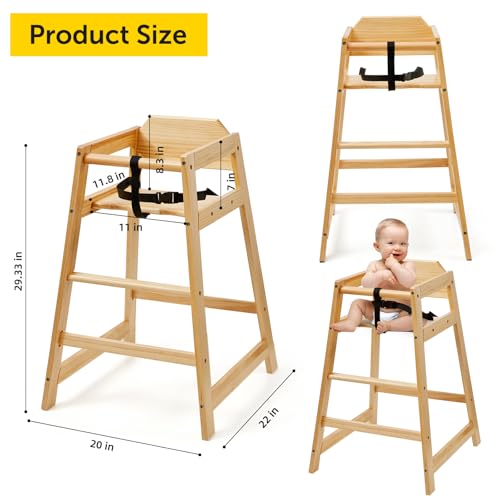 Image of 4 Pack Wooden High Chairs for Babies and Toddlers, Restaurant-Style Stackable High Chair with Commercial Grade Solid Wood for Dining Table & Kitchen, Easy to Clean Baby Booster Seat -Natural