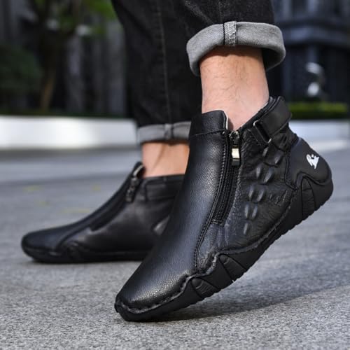 Mens Mid-Top Leather Chukka Ankle Boots with Side Zipper Casual Comfortable Round Toe Non-Slip Flats Loafers for Walking Outdoor Hiking2