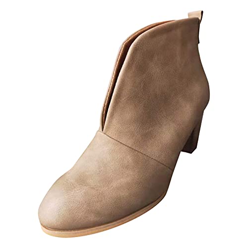 Damen Stiefeletten Casual Chelsea Boot mit Blockabsatz Comfort Pure Farbe Frauen Ankle Boots Bootie Herbst Winter Stiefel Worker Boots Schneestiefel Damen Schuhe Stiefelette Knöchel Schuhe a496