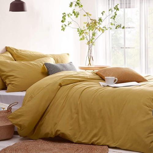 Lanqinglv Bettwäsche 140x200 Gelb Senfgelb Wendebettwäsche Set aus...