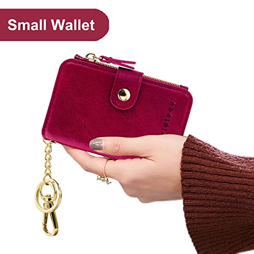 Image of Keychain wallet, Rfid Blocking Credit Card Holder Leather, Zipper Card Case for Women, red, 4.7 inch x 2.6 inch x 1.0 inch, Multi-function
