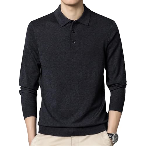 Men Fashion Spring Wool Sweater Casual Lapel Long Sleeve Knitted Casual Pullovers Tops Black Gray