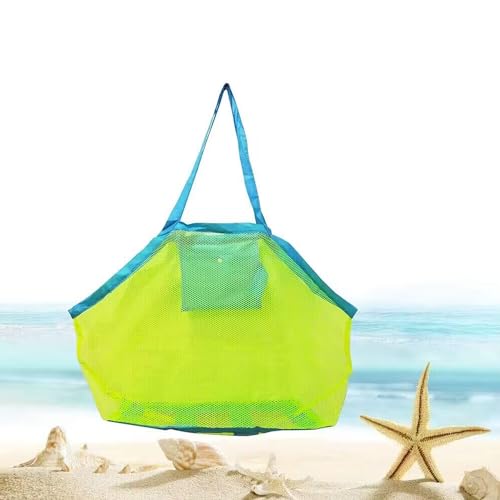 Bolsa de Juguetes Playa de Malla para Niños Guardar Conchas 45 x 30 x 45cm （18 x 12 x 18in） Verde & Correas Azules
