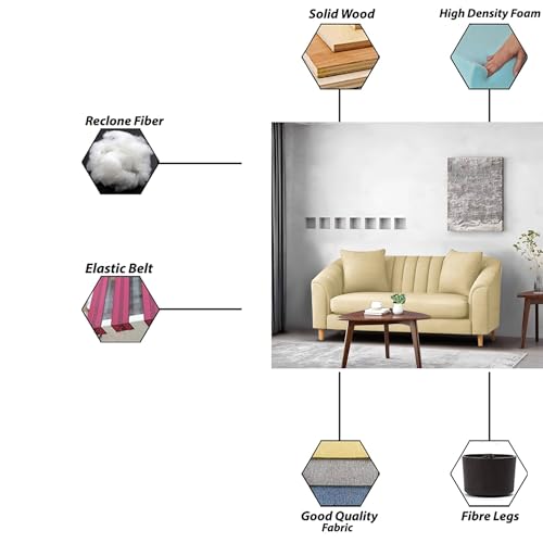 Image of Casaliving Doraldo 2 Seater Sofa Set for Living Room (Cream Colour) Premium Fabric Sofa