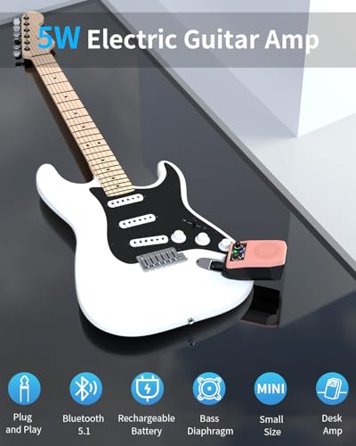 Image of JOYO Mini Guitar Amp 5W Portable - Rechargeable Bluetooth Combo Amplifier with Built-in Effects Compact Practice Amp for Electric Guitar Plug in, Pink (JA-05G)